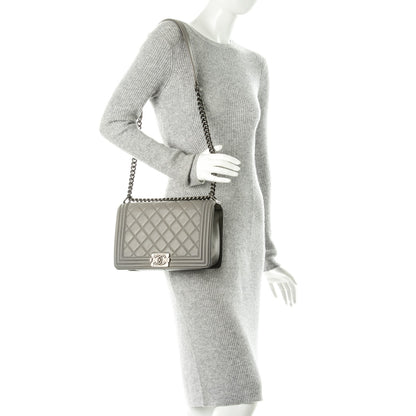 Chanel Calfskin Quilted New Medium Boy Grey 2 of 9