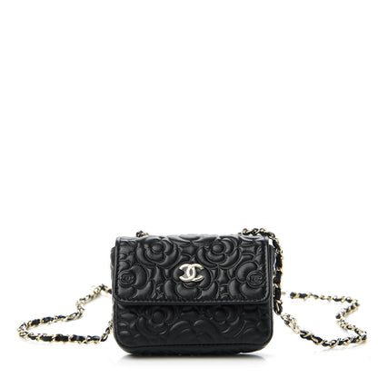 Chanel Lambskin Camellia Embossed Chain Belt Bag Black 1 of 12