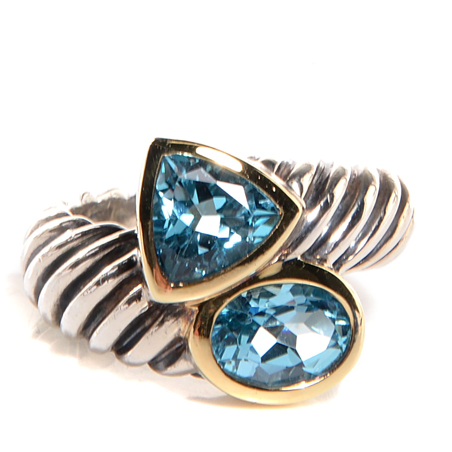 David Yurman Sterling Silver 18k Gold Blue Topaz Bypass Renaissance Ring 6.25 1 of 5