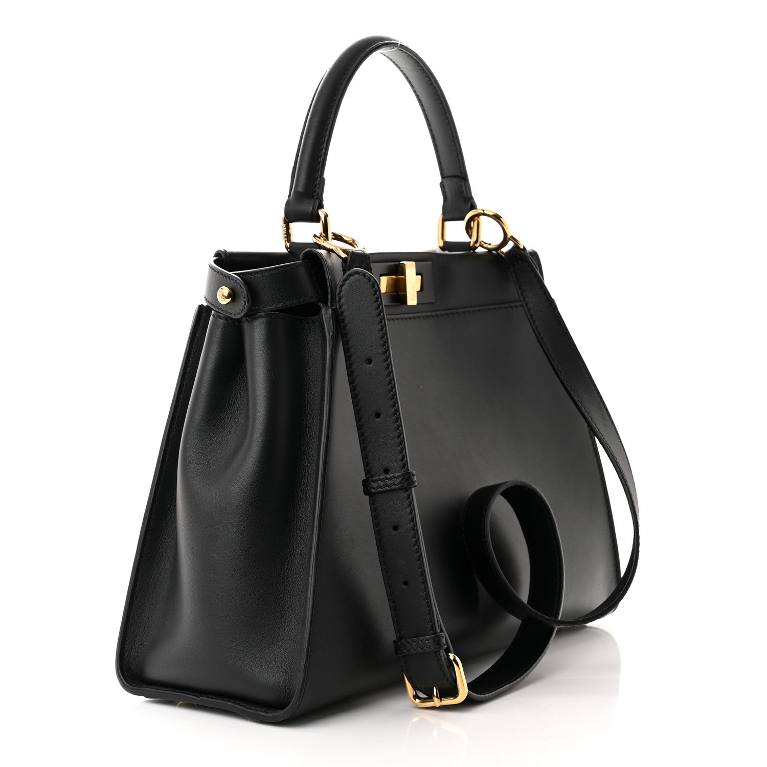 Fendi Vitello Seta Shiny Nappa Medium Peekaboo Iconic Satchel Black 3 of 11