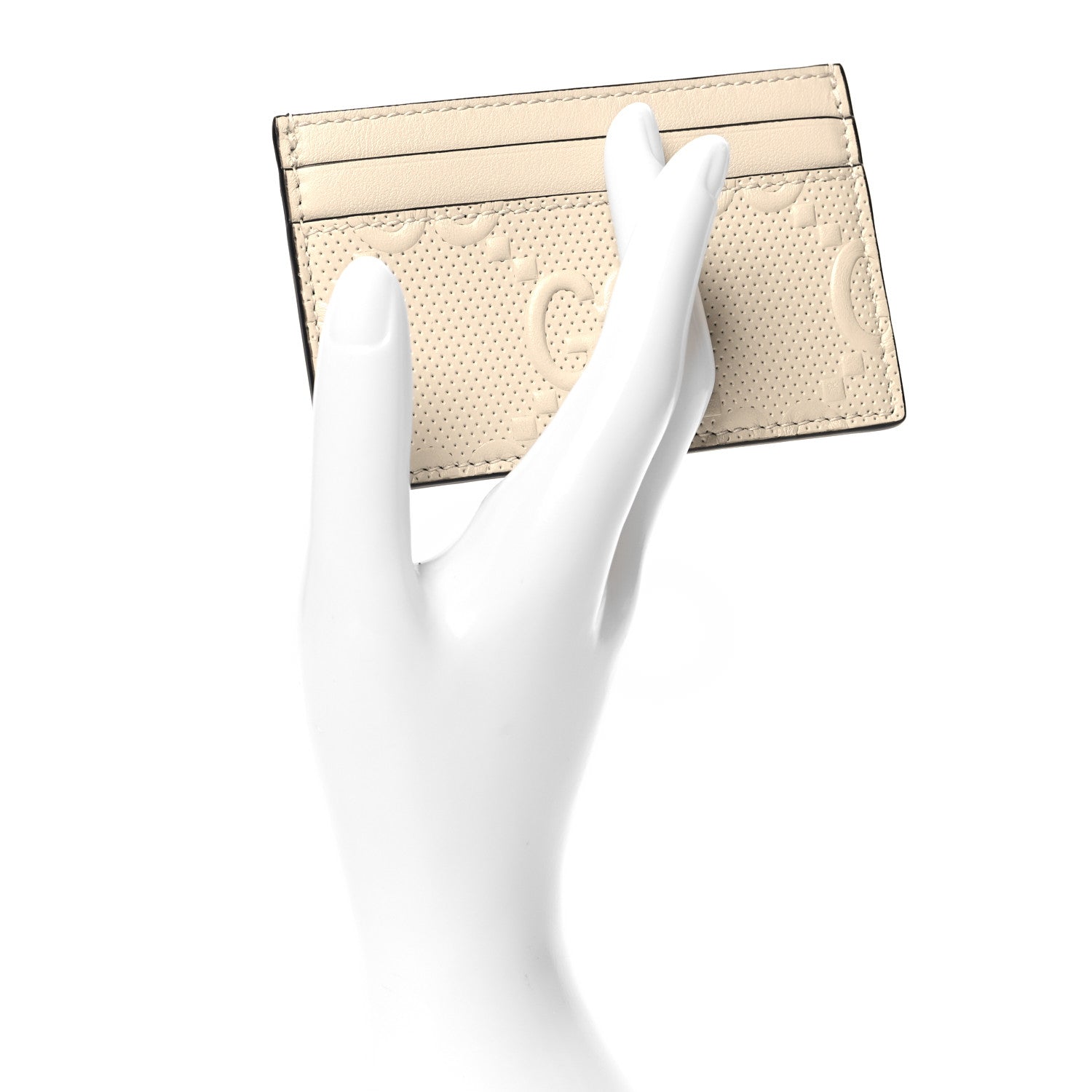 Gucci Calfskin GG Tennis Embossed Card Holder Mystic White 2 of 7
