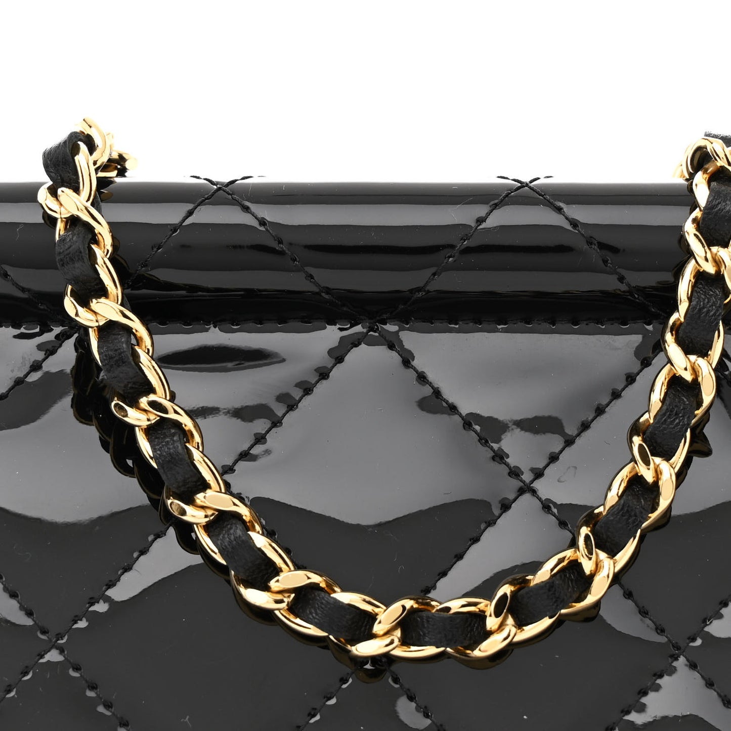 Patent Quilted Frame Clutch Flap With Chain Black