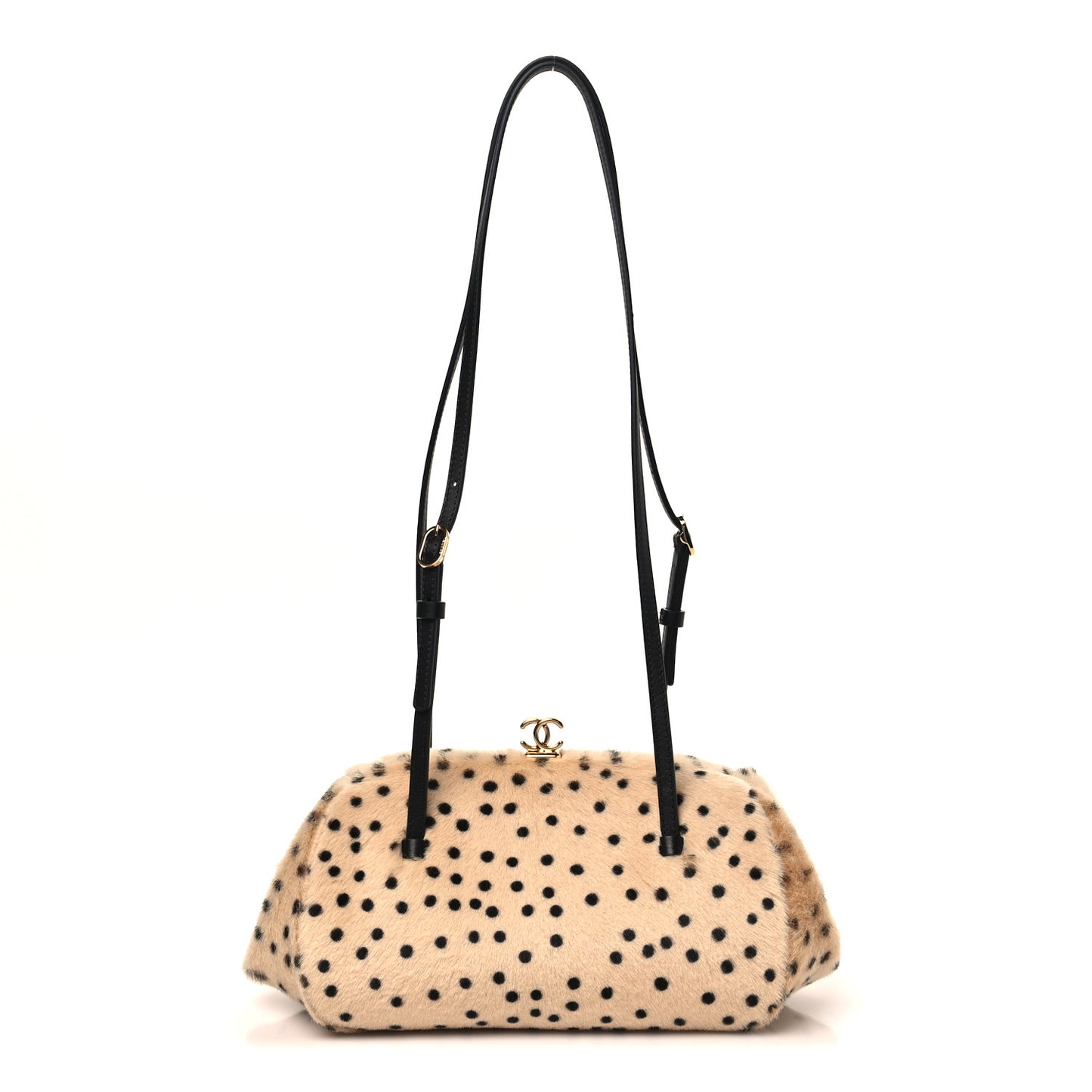 Pony Hair Cheetah Print Pretty CC Clutch With Strap Light Beige Black