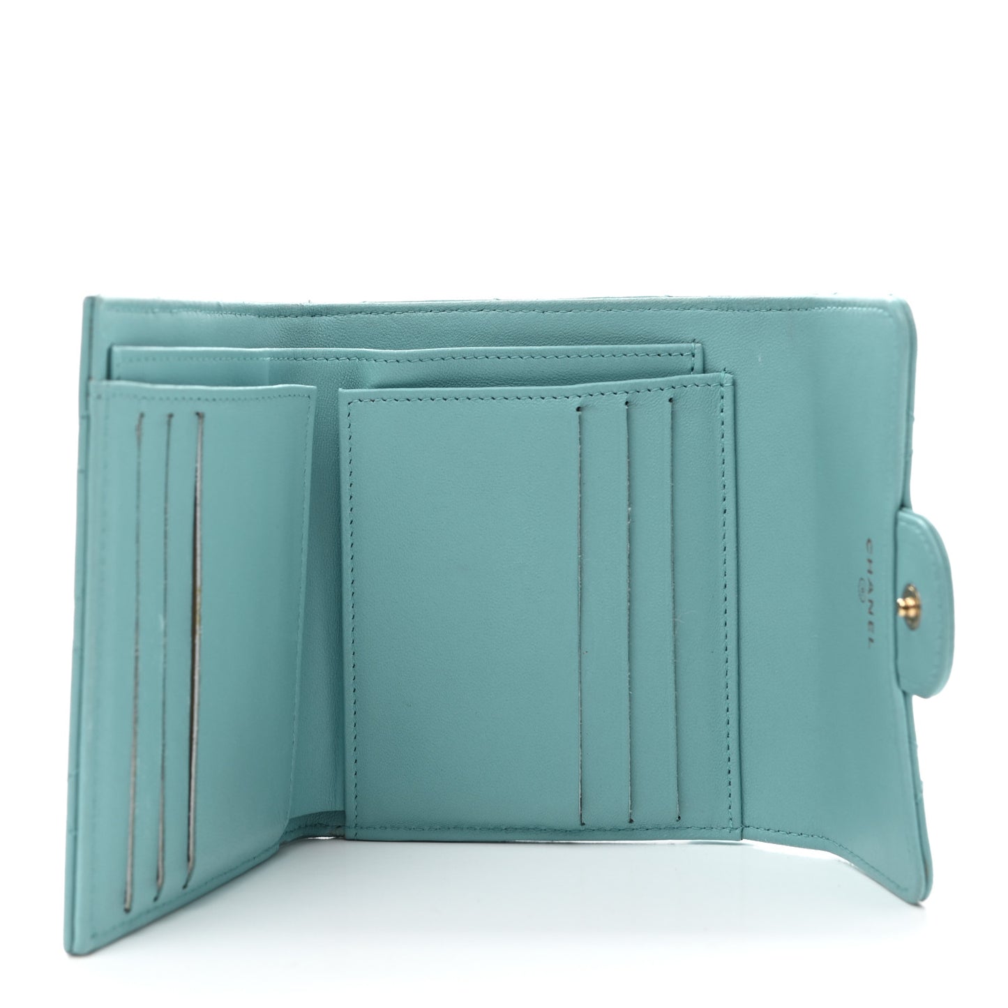 Lambskin Quilted Compact Flap Wallet Light Blue
