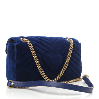 Gucci Velvet Matelasse Deer Embroidered Small GG Marmont Shoulder Bag Cobalt 4 of 8