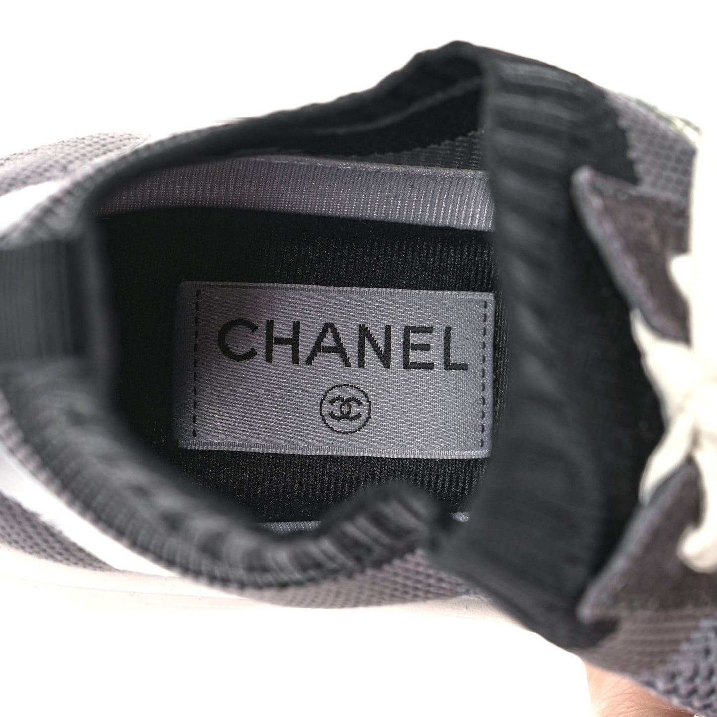 Fabric Suede Calfskin Stretch CC Sneakers 38 Black Grey