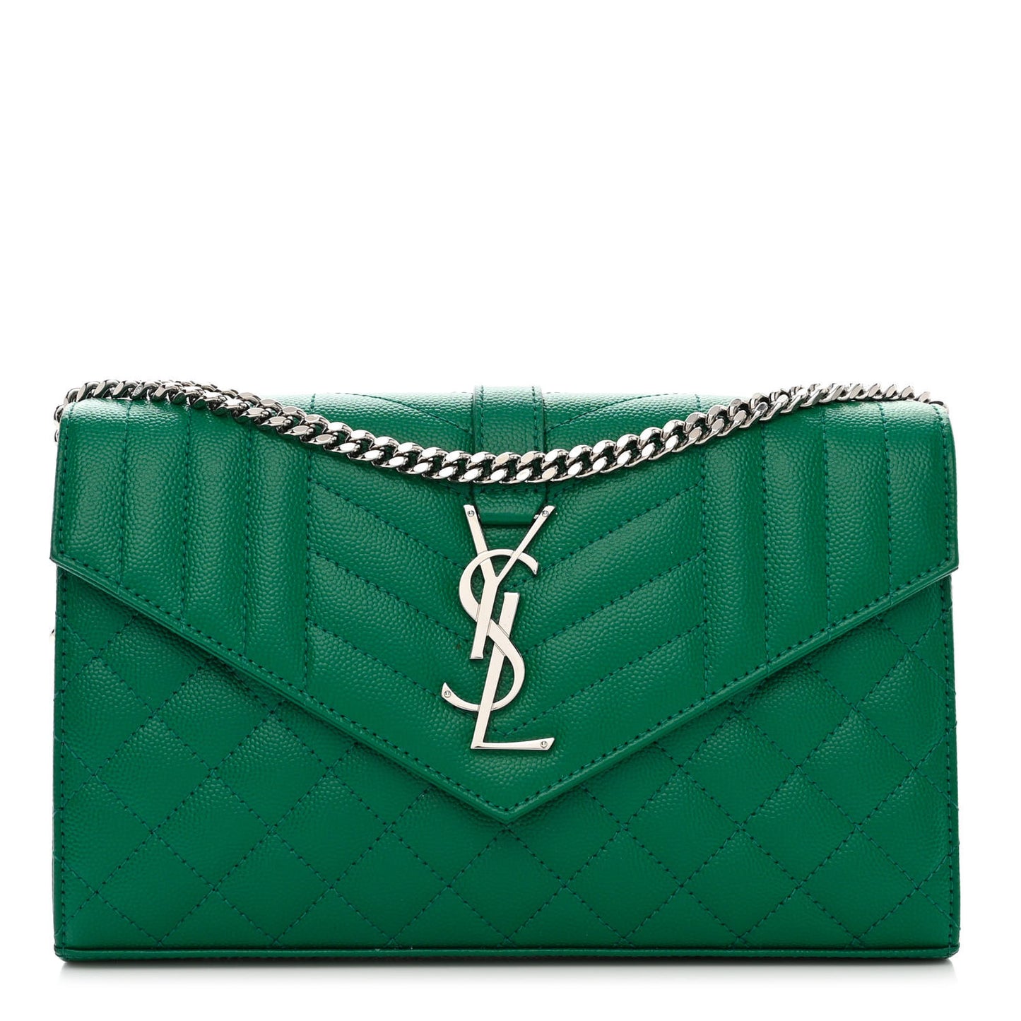 Grain De Poudre Mixed Matelasse Triquilt Monogram Chain Wallet Green Field