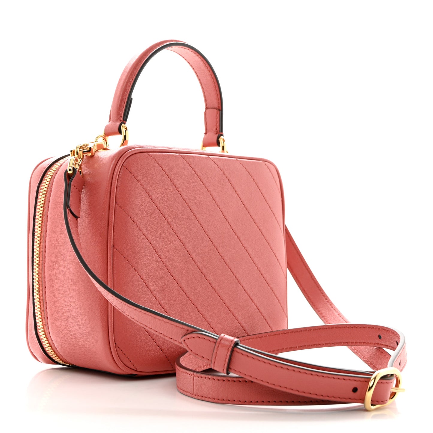 Sakai Be Green Calfskin Diagonal Stitched Blondie Top Handle Bag Pink