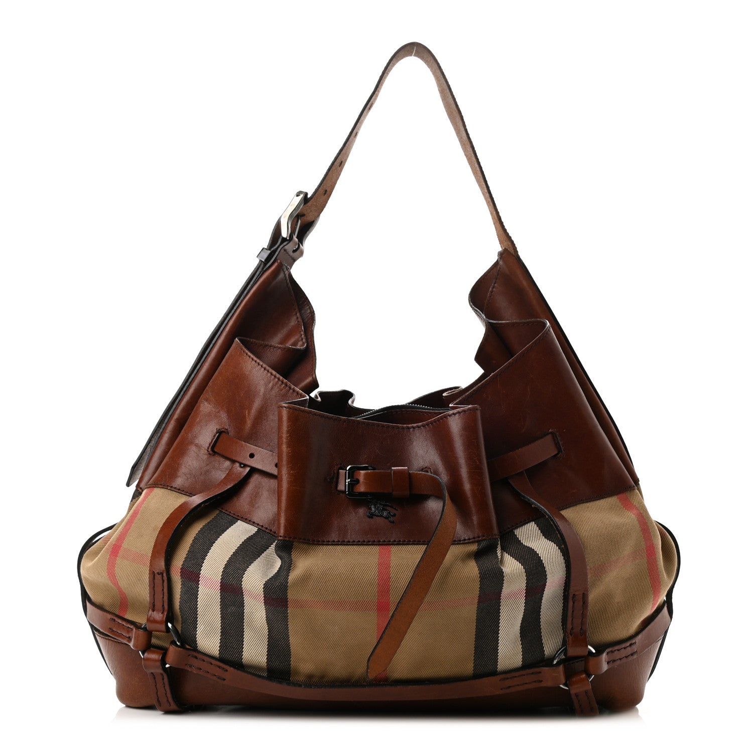 Burberry Bridle Calfskin House Check Kenton Hobo Brown 1 of 16