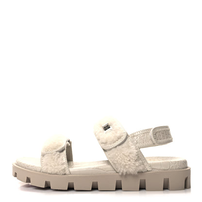 Christian Louboutin Shearling Lock Sandals 38 White 1 of 8