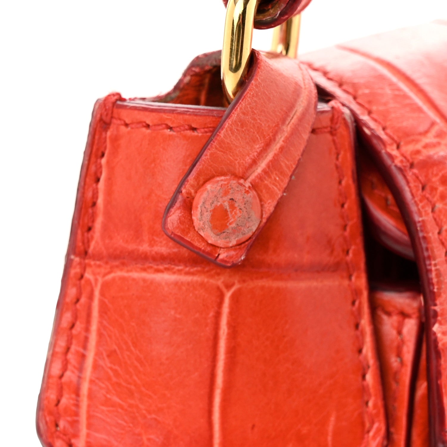 Prada Calfskin Crocodile Embossed Turn Lock Satchel Orange White 13 of 13
