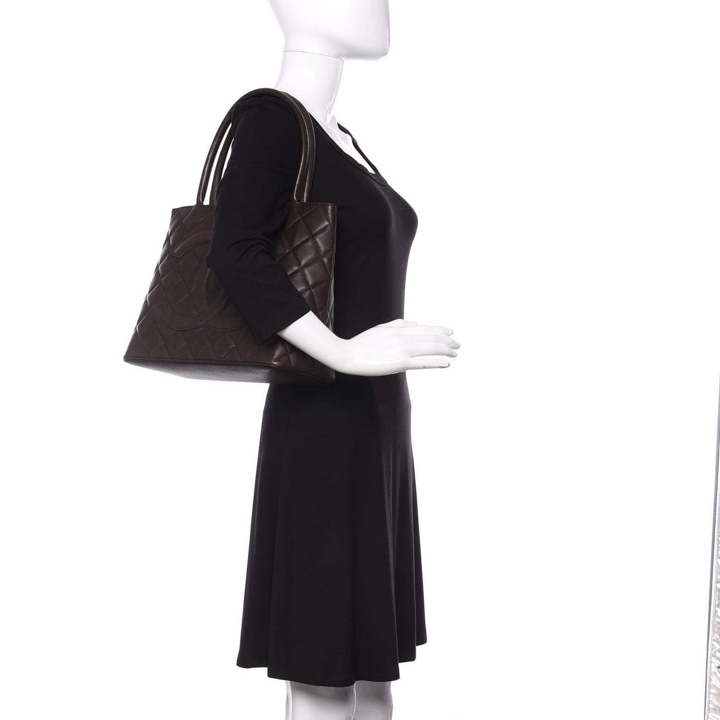 Caviar Quilted Medallion Tote Dark Brown