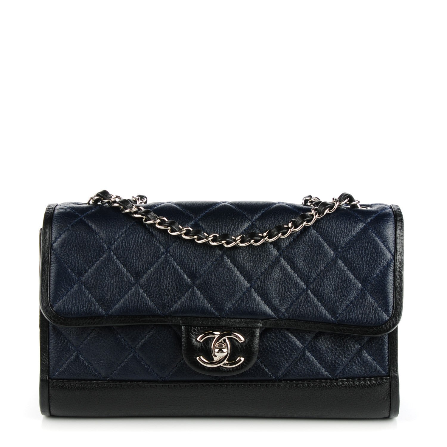 Chanel Calfskin Quilted Medium Flap Navy Black 1 of 8