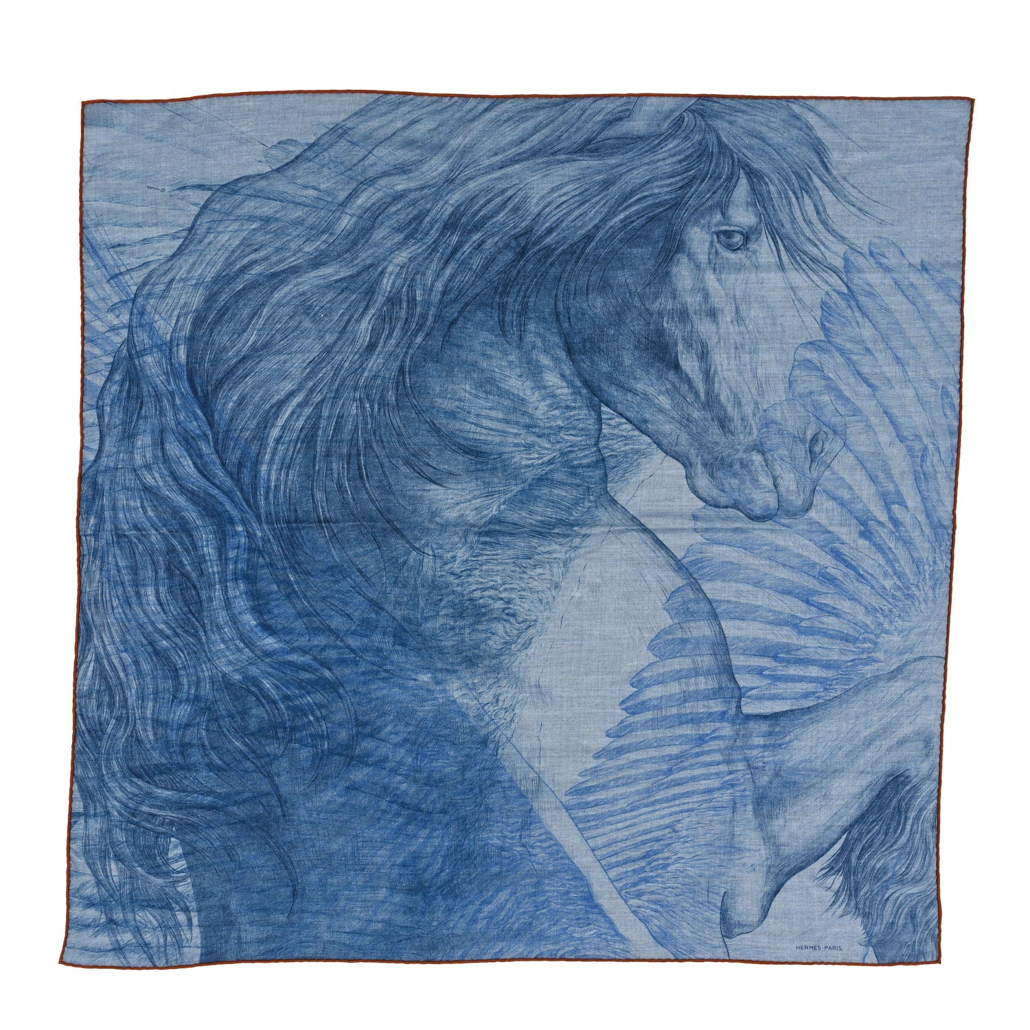 Hermes Cashmere Silk Les Ailes De Pegase Scarf 100 Denim Marine 1 of 3