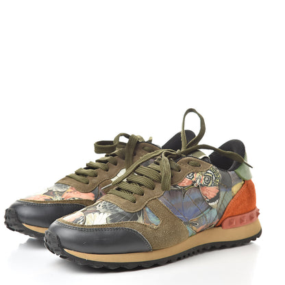 Valentino Garavani Nappa Fabric Suede Camubutterfly Womens Rockrunner Sneakers 38 Multicolor 3 of 10
