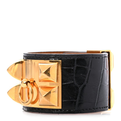 Hermes Shiny Alligator Collier de Chien CDC Bracelet Black 1 of 5