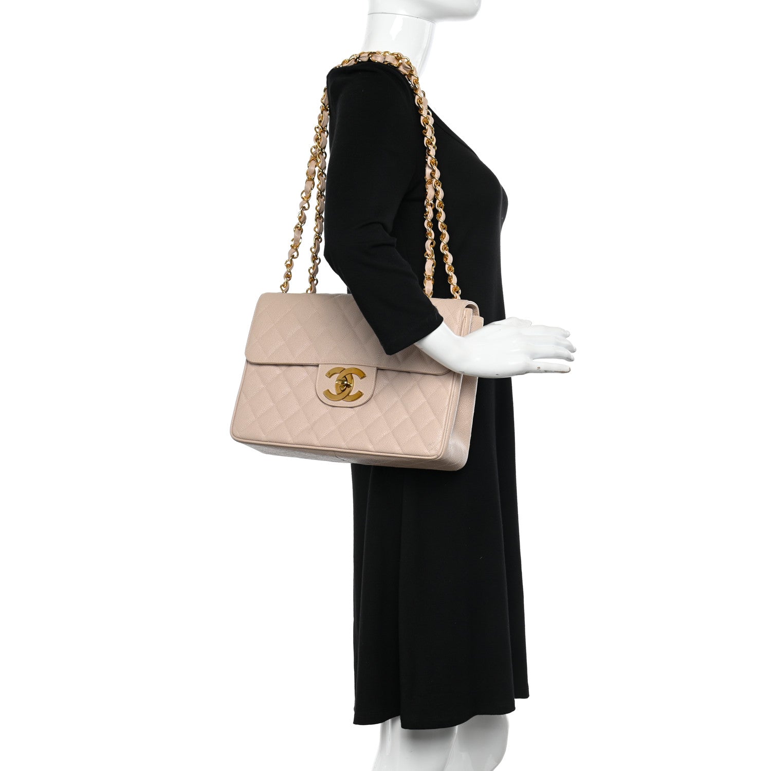 Chanel Caviar Quilted Jumbo Single Flap Beige 2 of 14