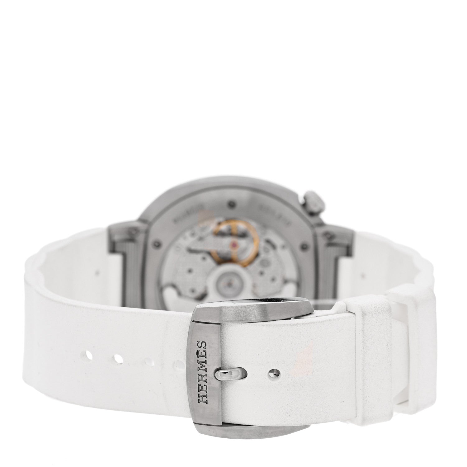 Hermes Stainless Steel Rubber 36mm Cut Automatic Watch Blanc 3 of 5