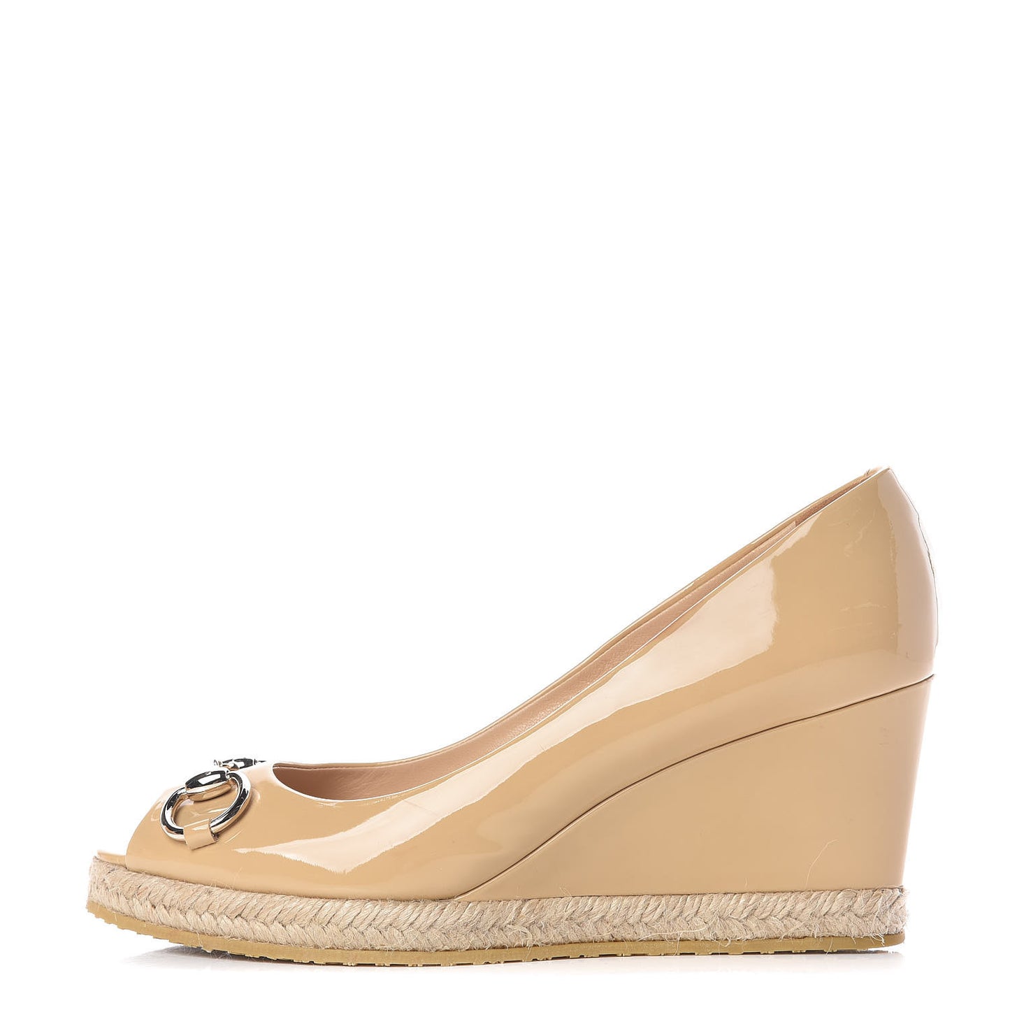 Vernice Crystal Horsebit Open Toe Espadrille Wedges 39 Beige
