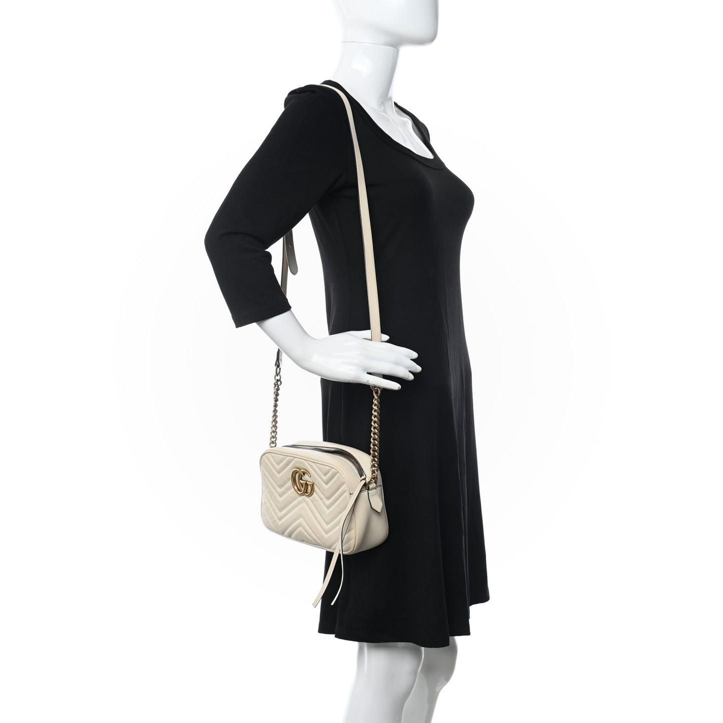 Calfskin Matelasse Small GG Marmont Chain Shoulder Bag White