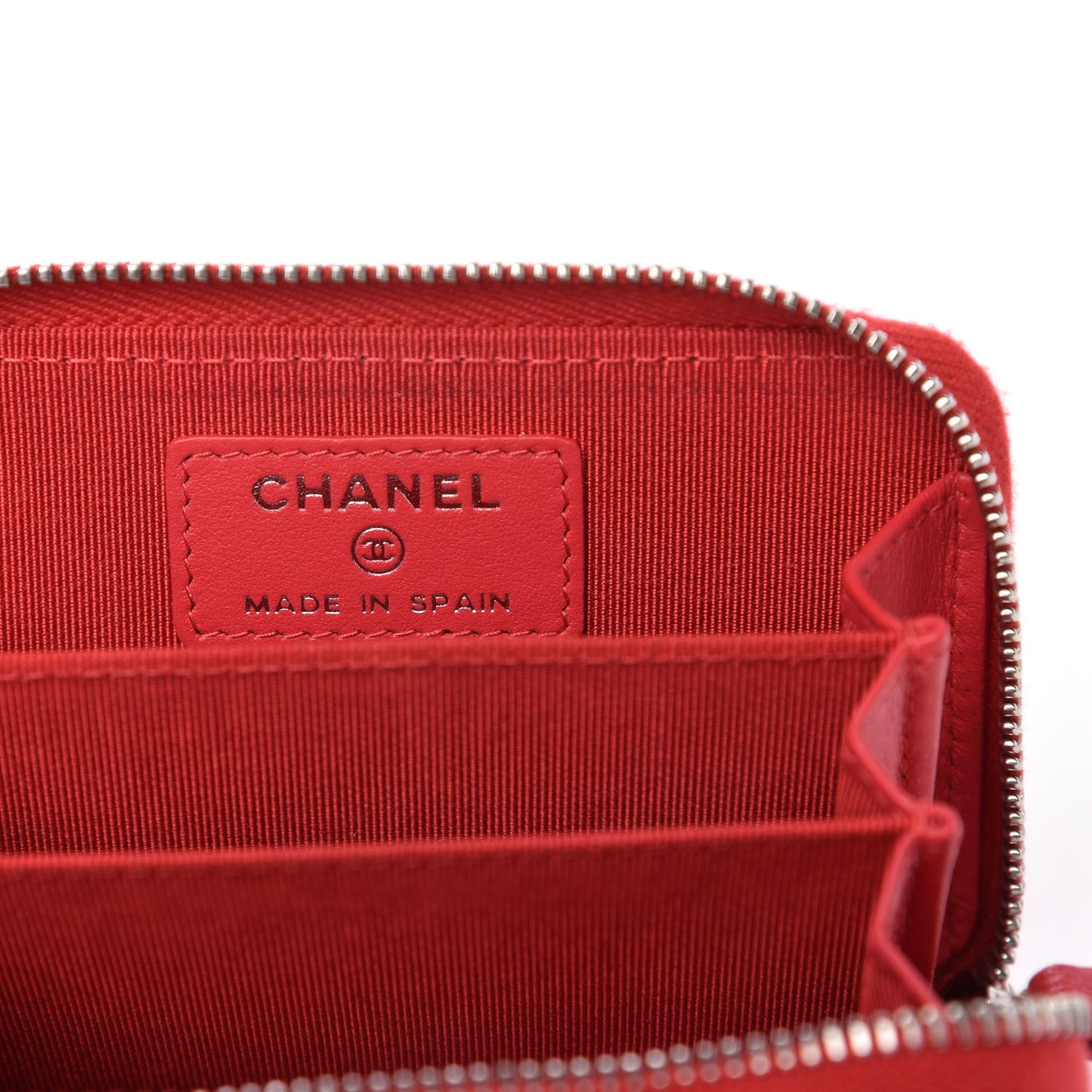 Caviar Chevron Quilted Zip Around Coin Purse Red