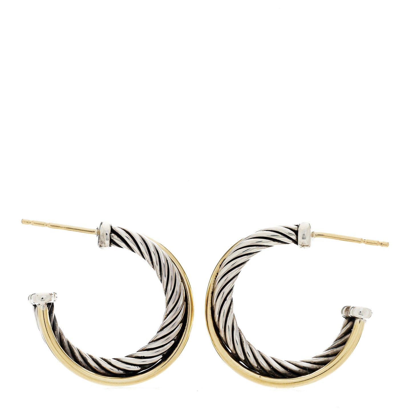 Sterling Silver 18K Yellow Gold 23mm Crossover Cable Hoop Earrings