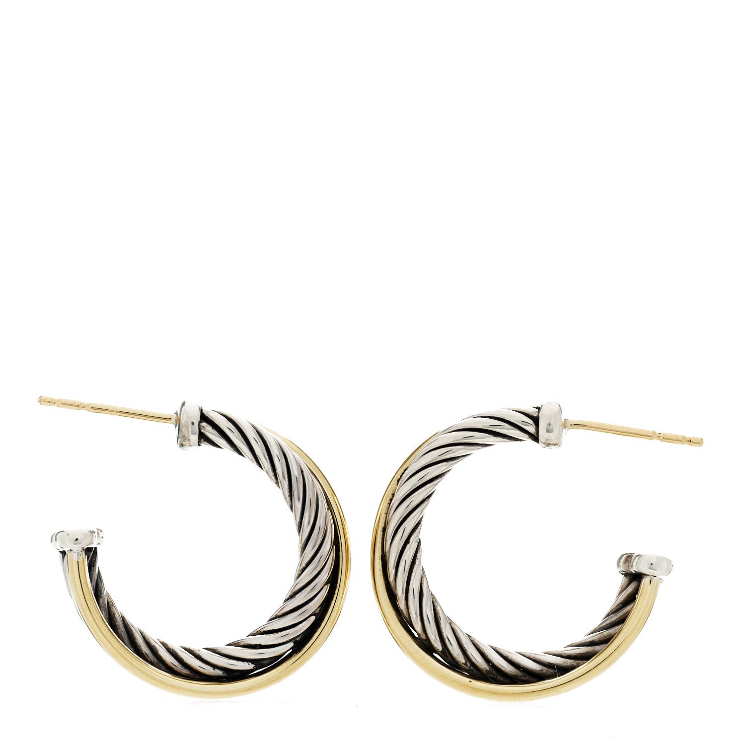 David Yurman Sterling Silver 18K Yellow Gold 23mm Crossover Cable Hoop Earrings 3 of 4