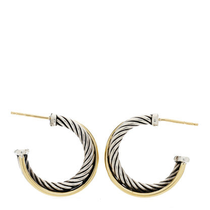 David Yurman Sterling Silver 18K Yellow Gold 23mm Crossover Cable Hoop Earrings 3 of 4