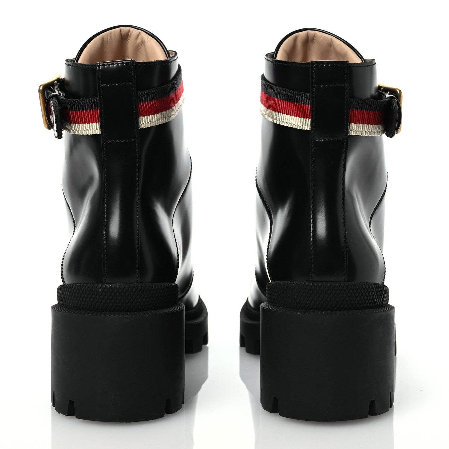Gucci Calfskin Sylvie Web Lace Up Combat Boots 37 Black 5 of 10