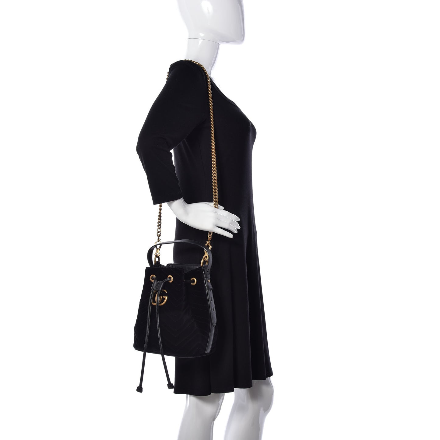 Velvet Matelasse GG Marmont Bucket Bag Black