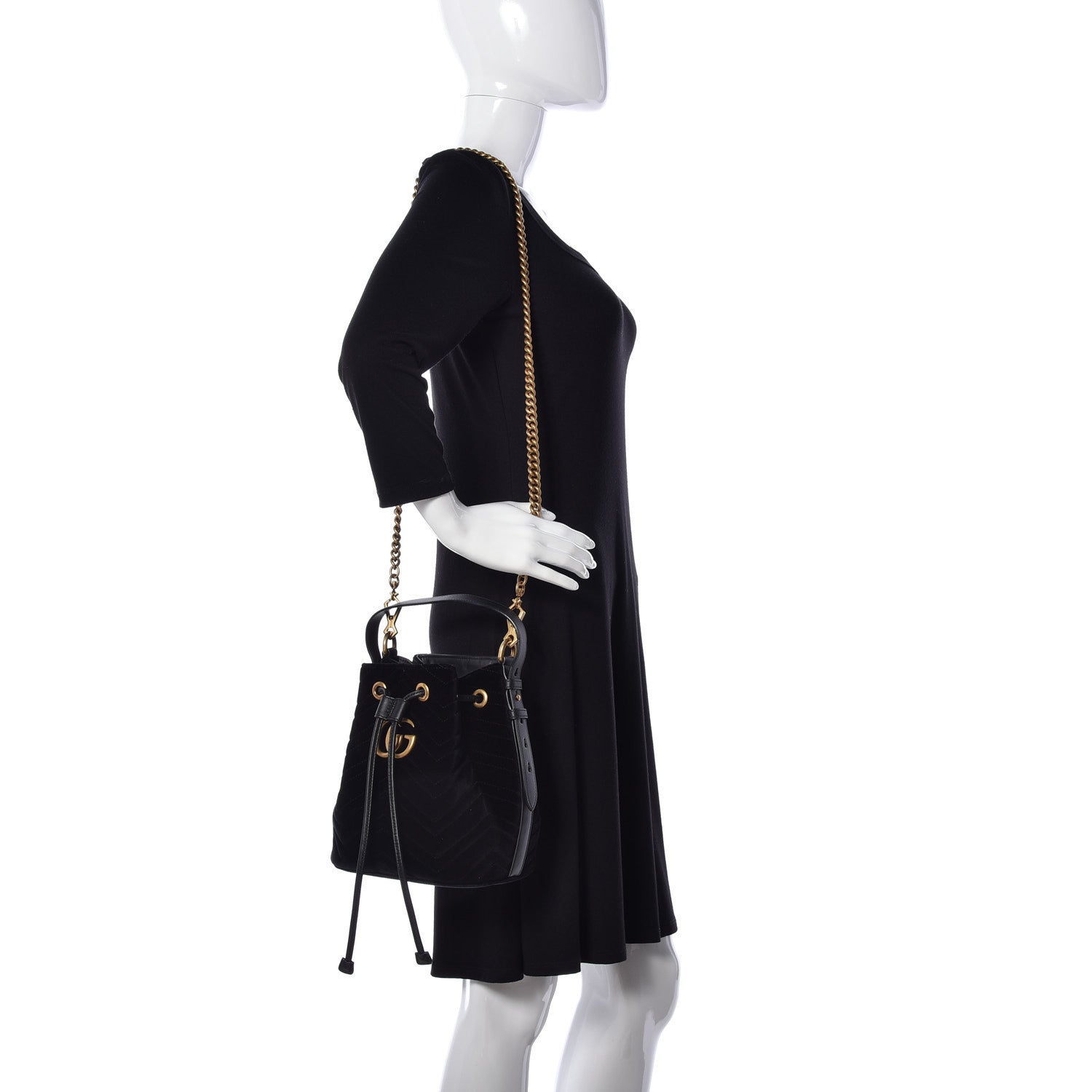 Gucci Velvet Matelasse GG Marmont Bucket Bag Black 2 of 15