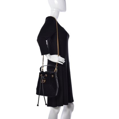 Gucci Velvet Matelasse GG Marmont Bucket Bag Black 2 of 15