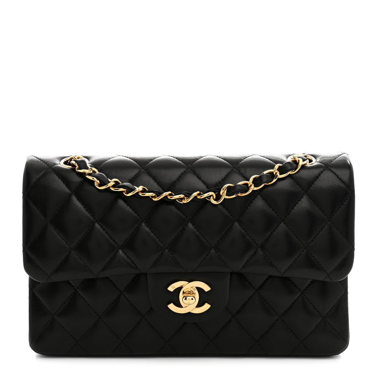 Lambskin Quilted Small Double Flap Black