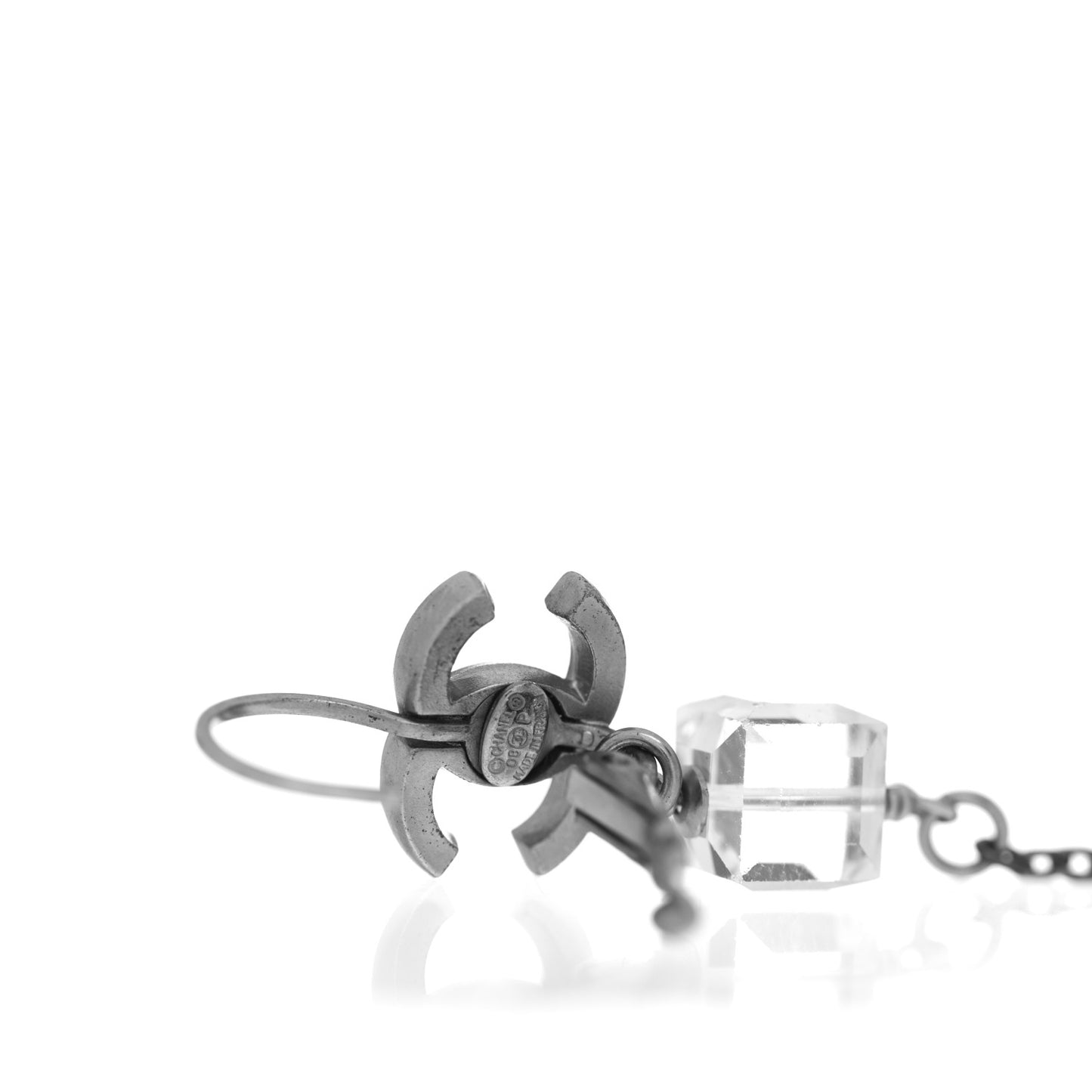 Crystal CC Dangle Earrings Silver Purple