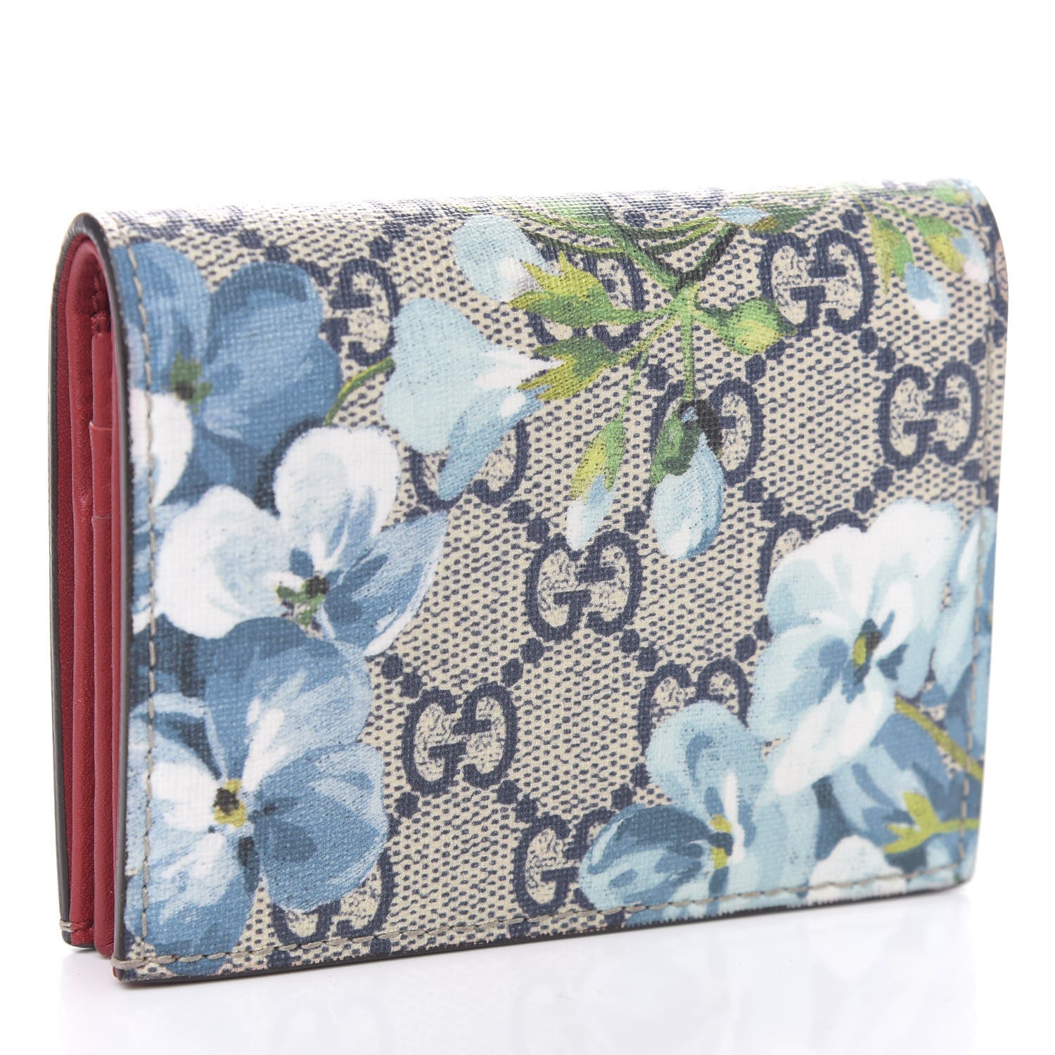 Gucci GG Supreme Monogram Blooms Card Case Beige Blue Navy Hibiscus Red 3 of 8
