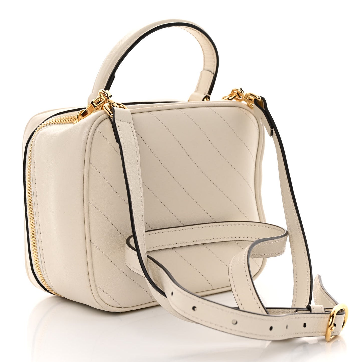 Sakai Be Green Calfskin Diagonal Stitched Blondie Top Handle Bag Mystic White