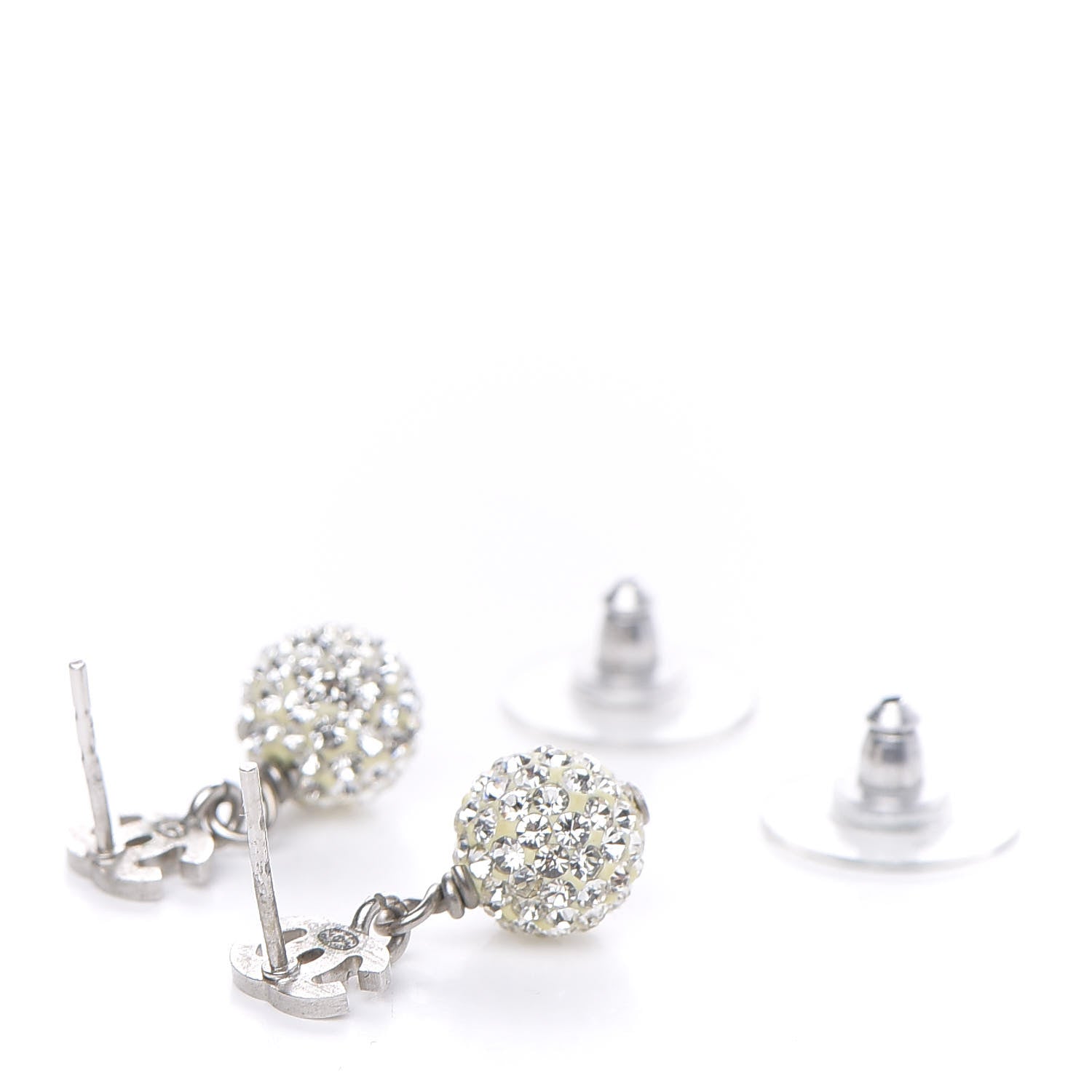 Chanel Crystal CC Drop Earrings Silver 4 of 5