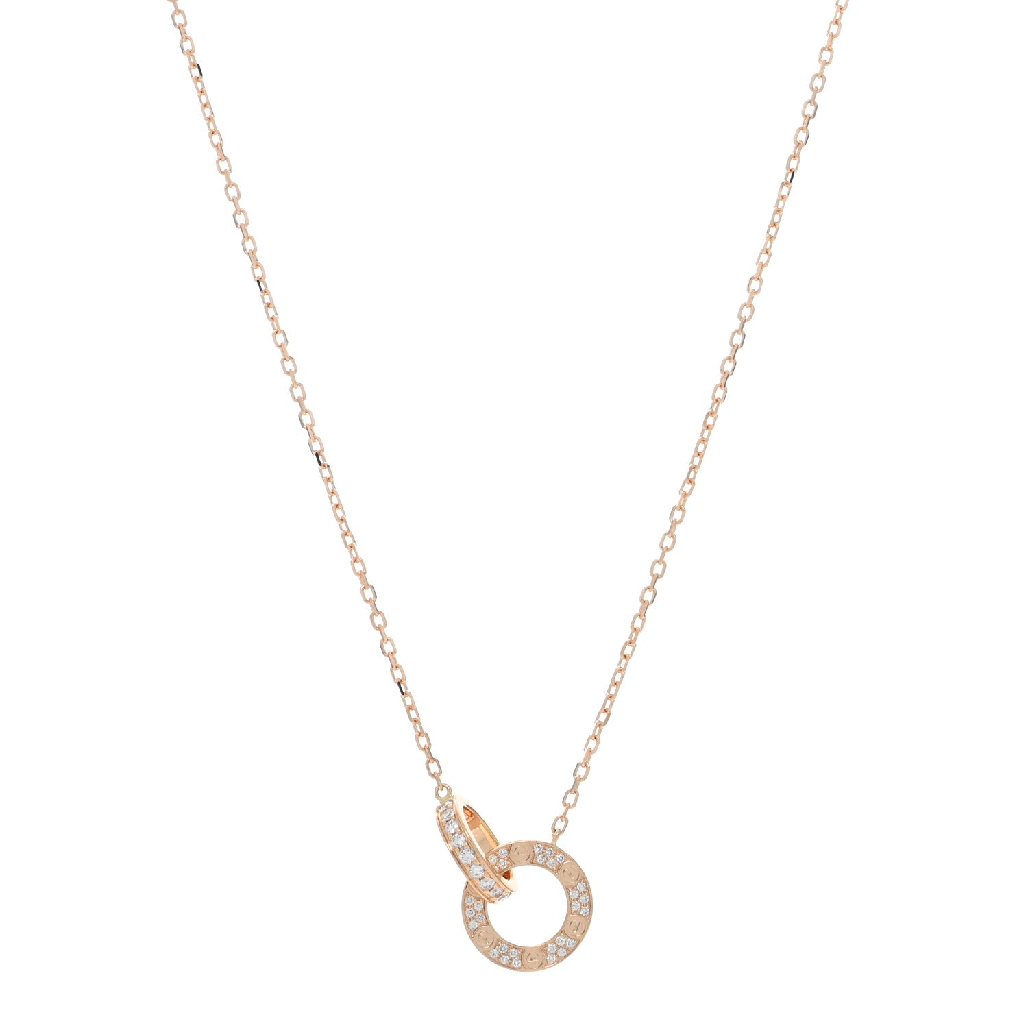 Cartier 18K Pink Gold Diamond Interlocking LOVE Paved Necklace 1 of 5