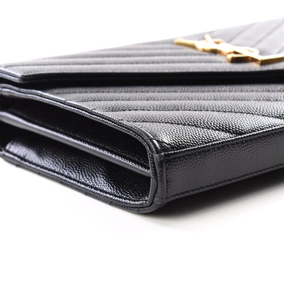 Saint Laurent Grain De Poudre Matelasse Chevron Monogram Chain Wallet Black 5 of 10