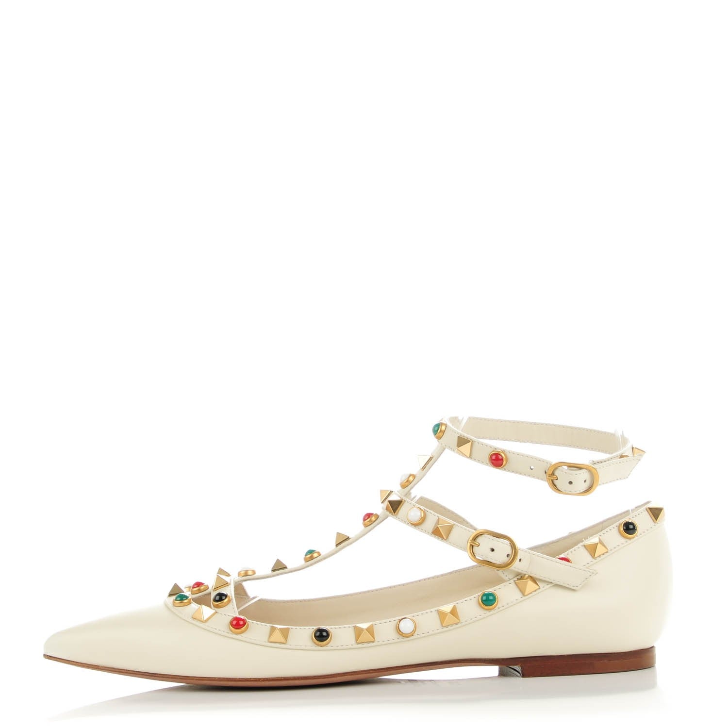 Valentino Garavani Nappa Rockstud Rolling Cage Ballerina Flats 37.5 Light Ivory 1 of 8