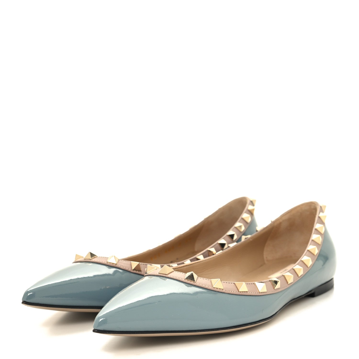 Valentino Garavani Patent Calfskin Rockstud Ballerina Flats 39 Grey Poudre 3 of 8