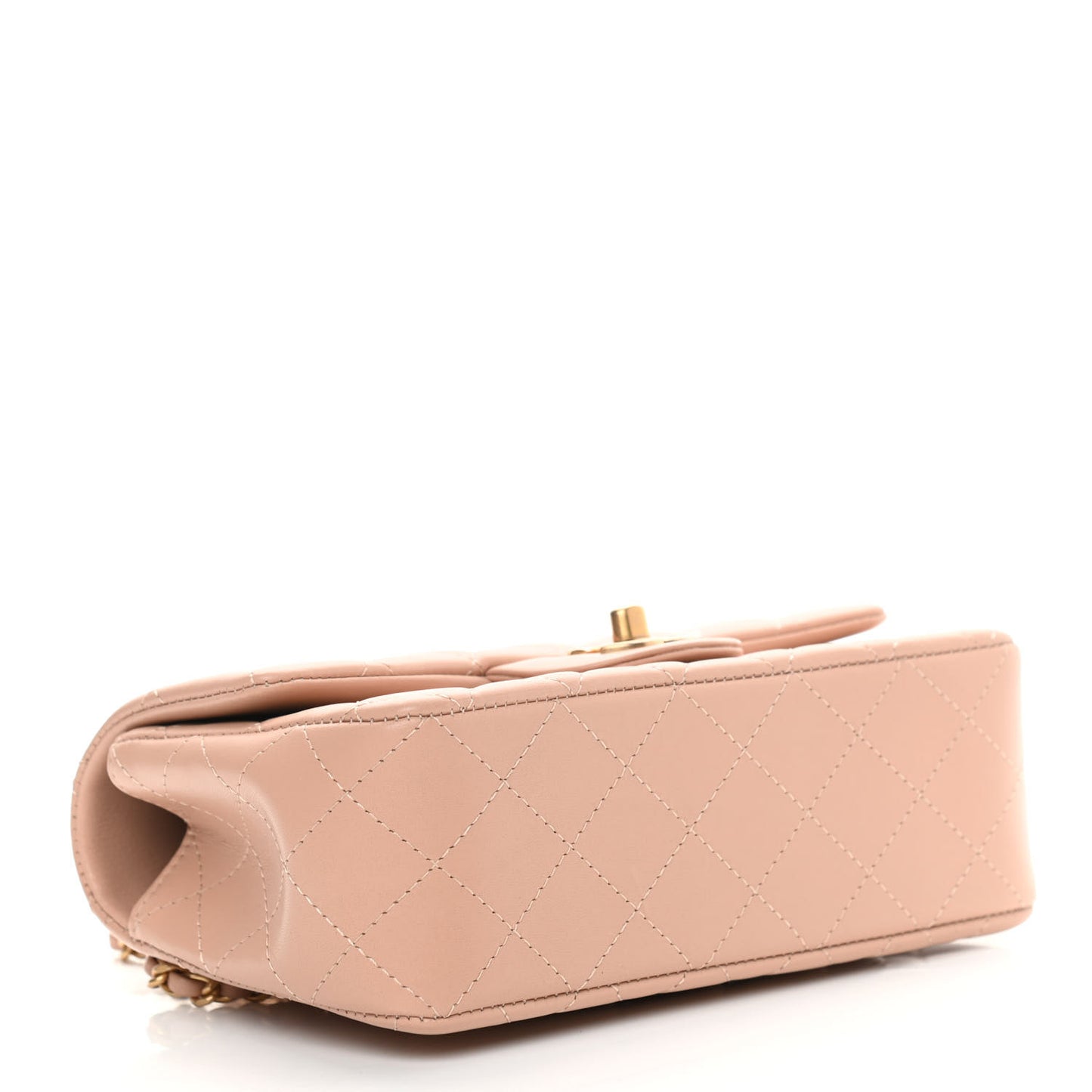 Lambskin Quilted Mini Top Handle Rectangular Flap Beige