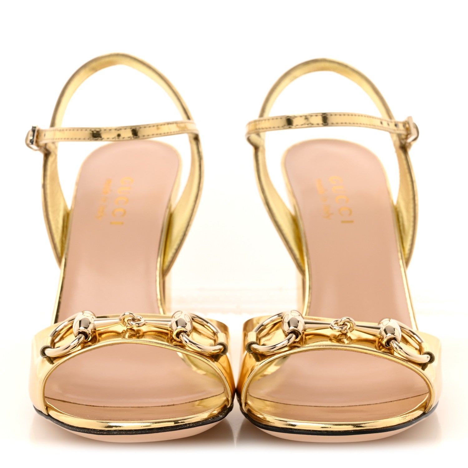 Gucci Metallic Nappa Horsebit Cross Strap 95mm Sandals 36.5 Gold 3 of 10