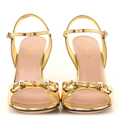 Gucci Metallic Nappa Horsebit Cross Strap 95mm Sandals 36.5 Gold 3 of 10