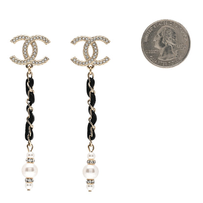 Chanel Lambskin Chain Crystal Pearl CC Drop Earrings Gold 2 of 6