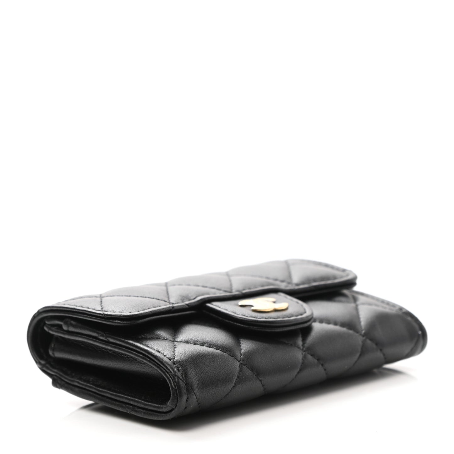 Lambskin Quilted Flap Card Holder Wallet Black