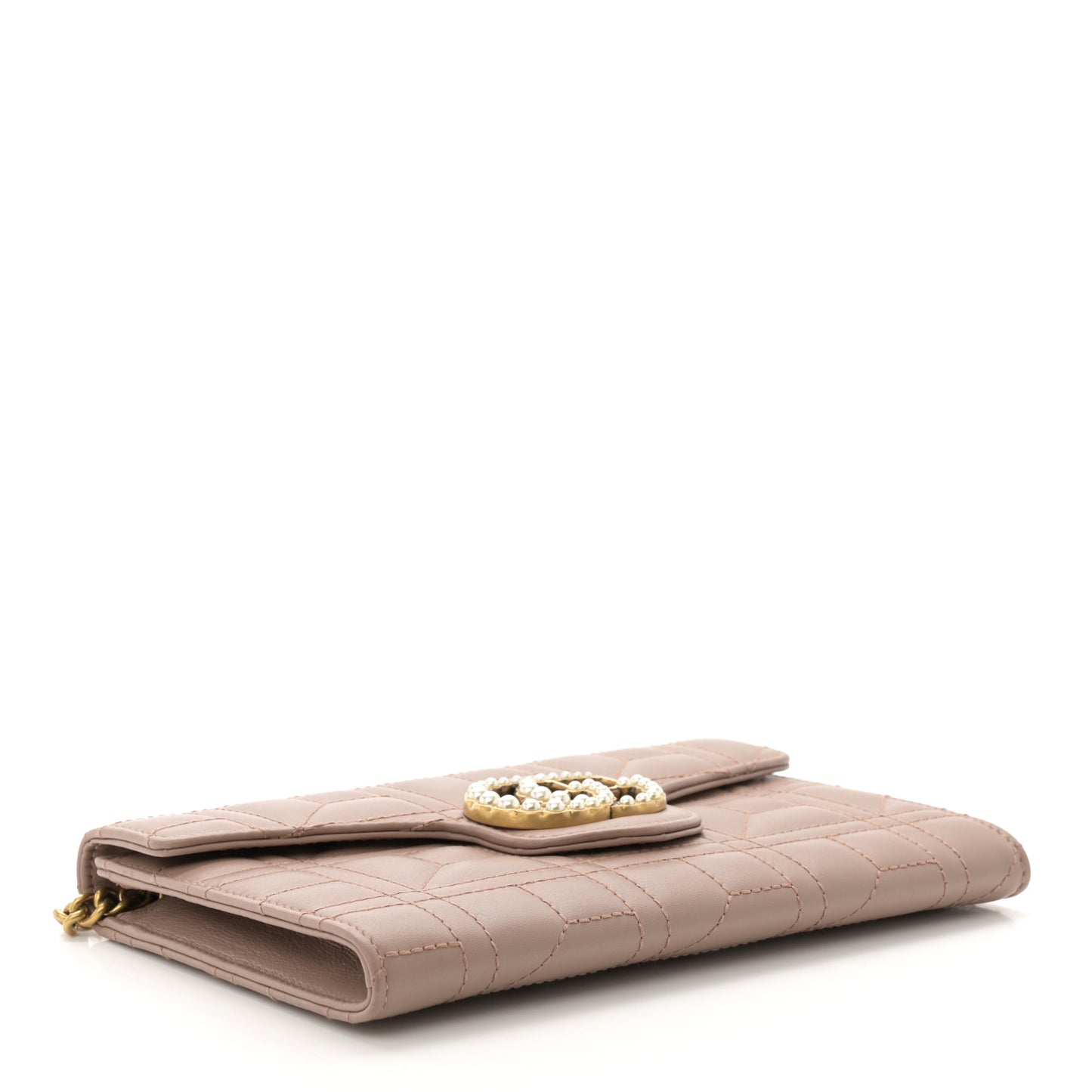 Calfskin Matelasse Mini Pearly GG Marmont Chain Wallet Porcelain Rose