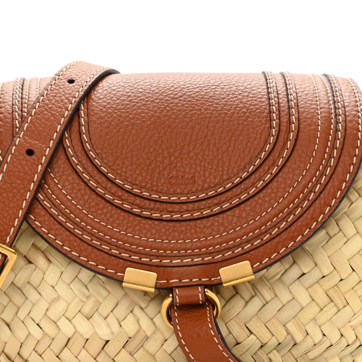 Raffia Calfskin Marcie Basket Tan