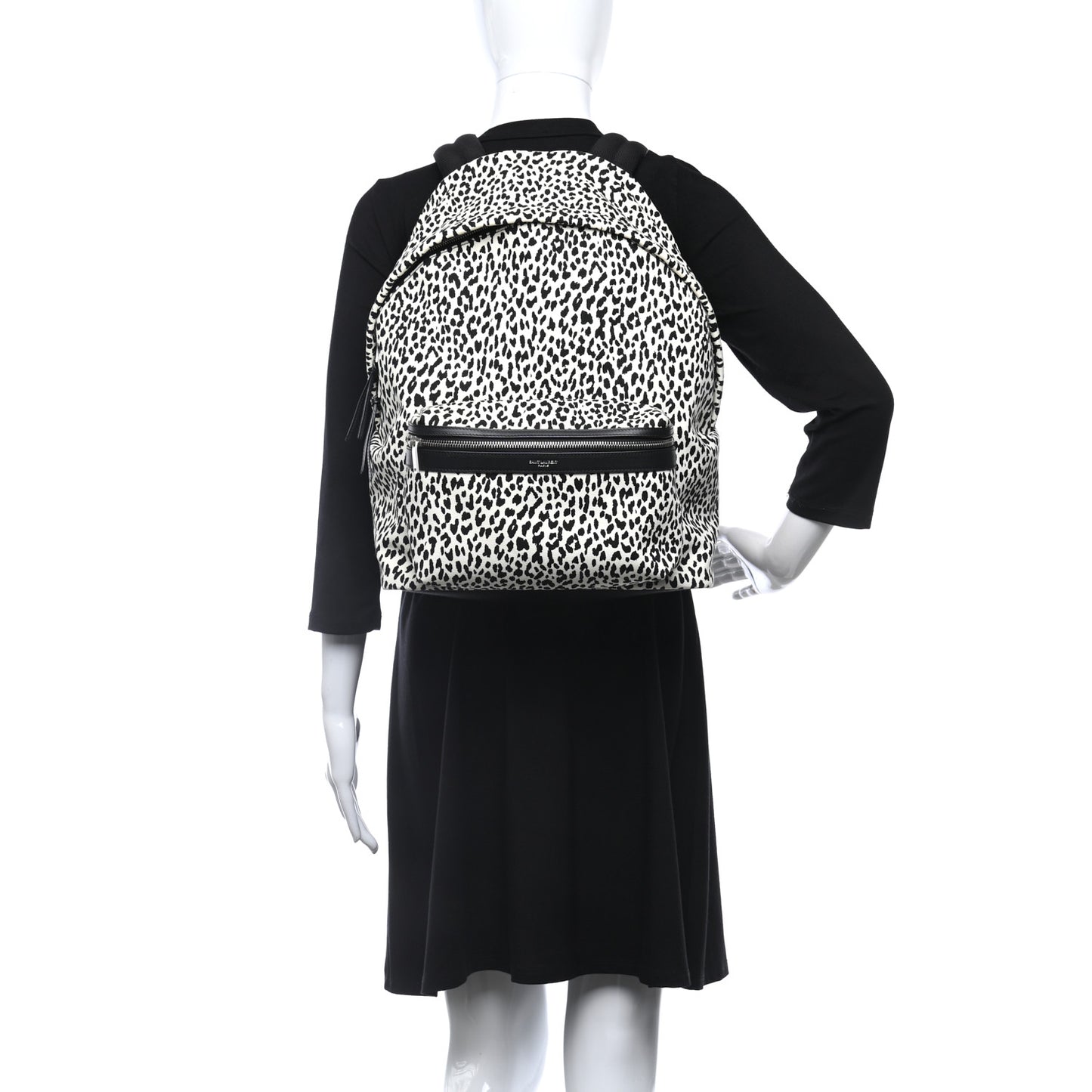 Canvas Leopard Print City Backpack Black White