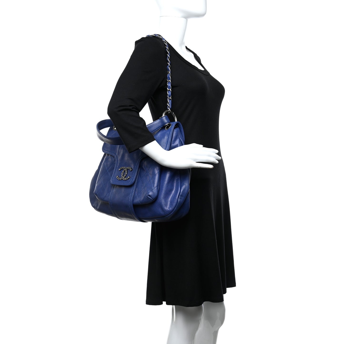 Glazed Caviar Coco Rider Flap Hobo Navy Blue